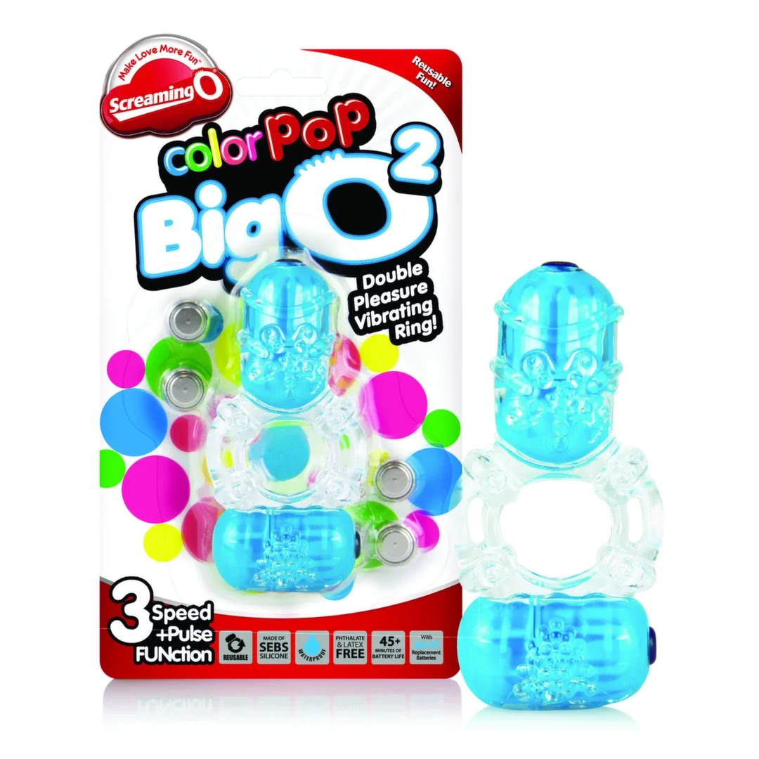 The Screaming O Color Pop Big O2 Niebieski - Pierścień wibrujący, podwojny silnik
