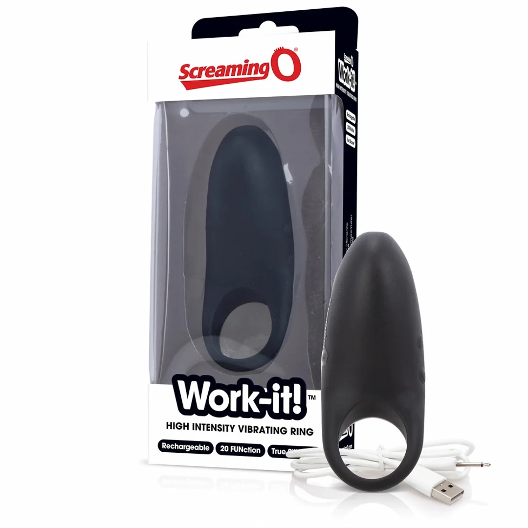 The Screaming O Work-it! Black - pierścień wibrujący, 20 trybow, silikon