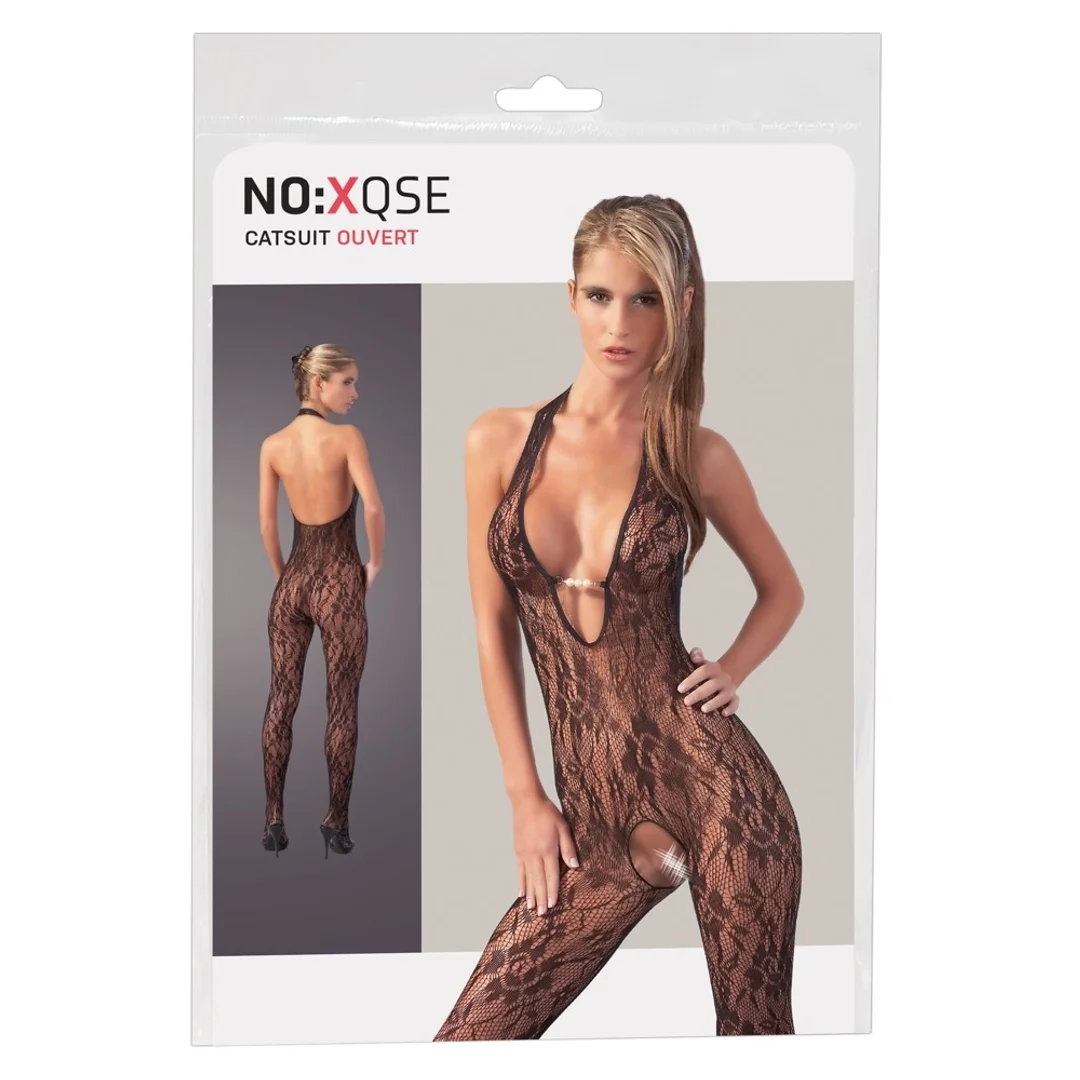 Xqse Kombinezon z siateczki czarny z perłami L/XL na szyję