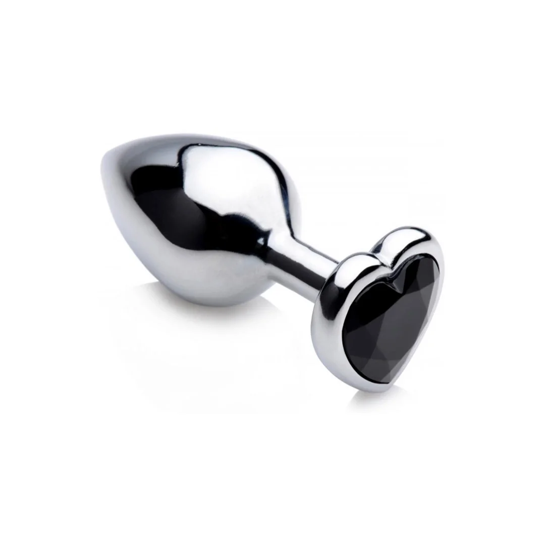 XR Brands Black Heart Plug średni - aluminiowy model z dekoracyjnym sercem