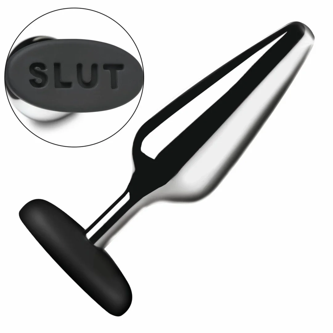 XR Brands Butt Slut Metal Plug srebrny aluminiowy z silikonową bazą