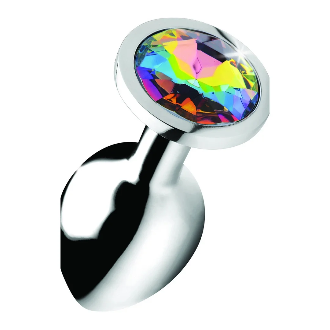 XR Brands Korek analny Rainbow Prism Gem średni aluminiowy z kryształem