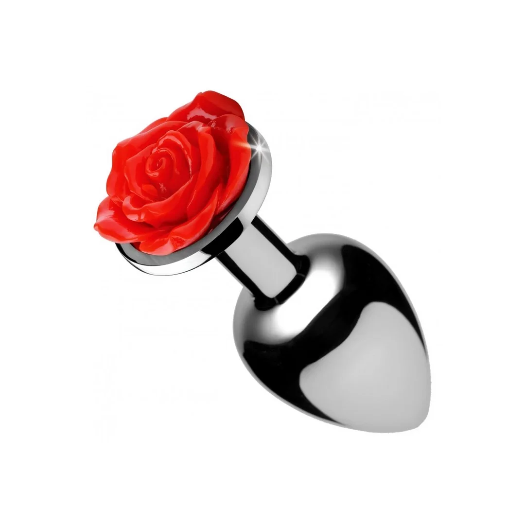 XR Brands Rosebud Plug Small aluminiowy z dekoracją roży czarny