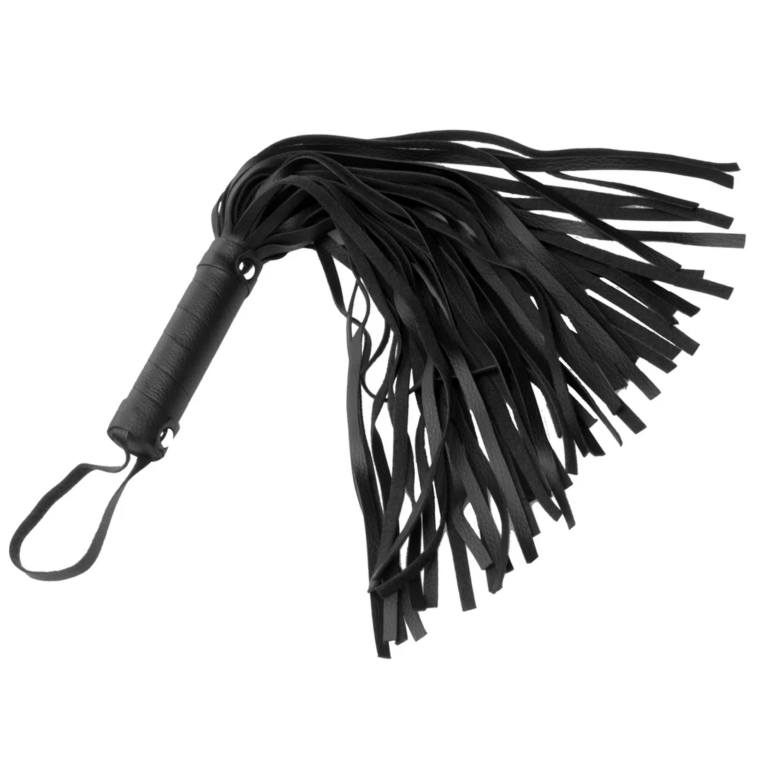 XR Brands whip z frędzlami czarny 34 cm, rączka spiralna PU