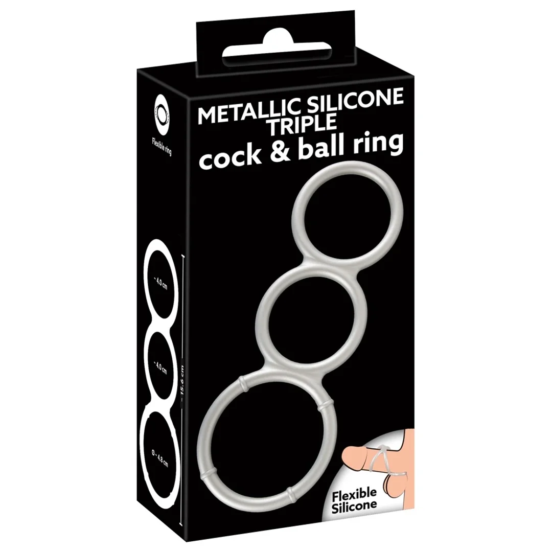 You2Toys Metallic Silicone - potrojny pierścień anatomiczny, srebrny