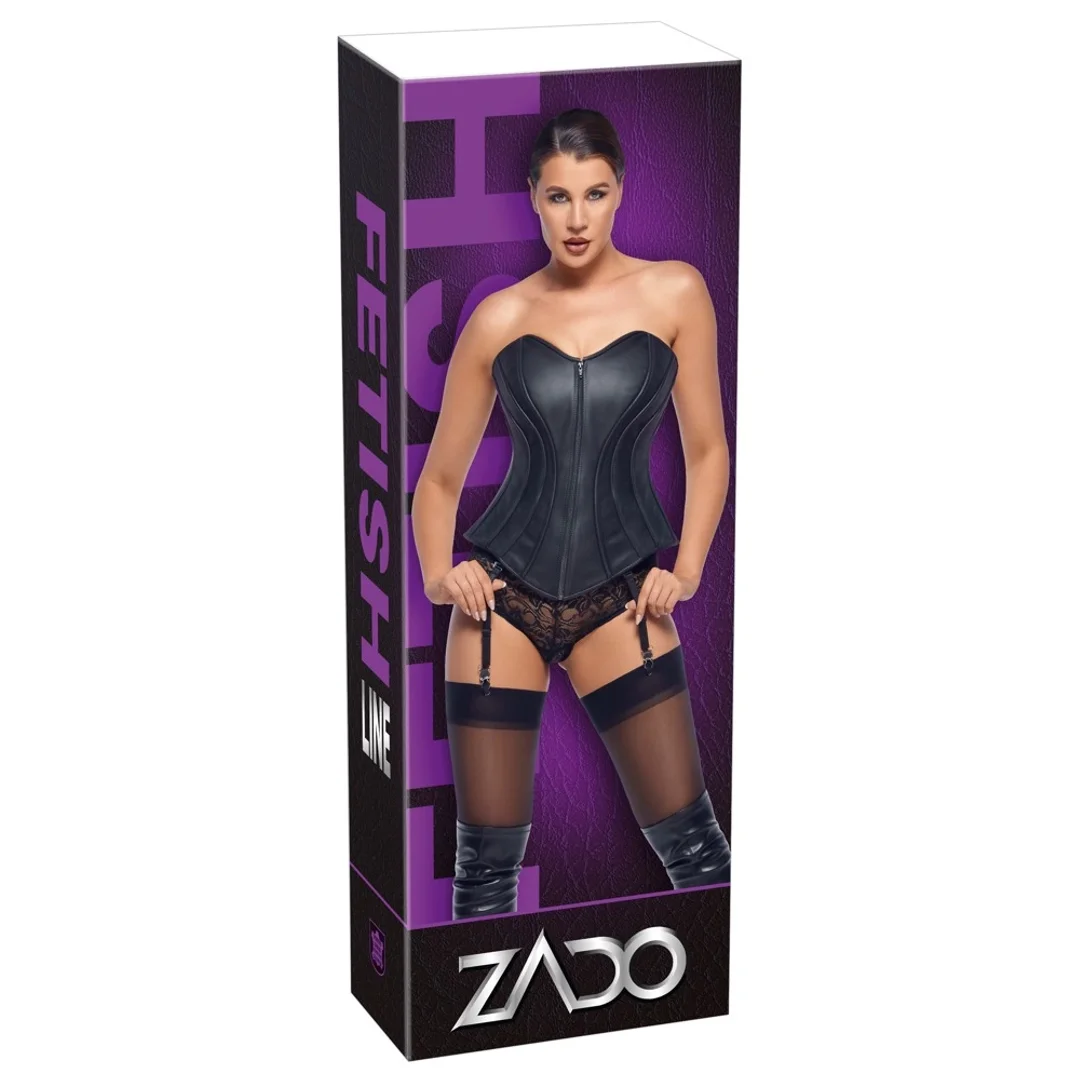 ZADO Gorset skorzany czarny z paskami do pończoch 2XL model Nappa