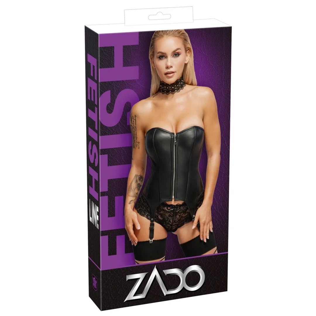 ZADO Gorset skorzany do pończoch czarny 2XL - model z zamkiem i sznurowaniem
