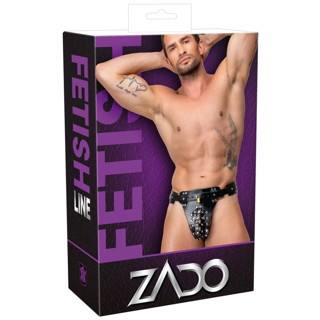 ZADO Men's Leather Jockstrap czarny, skorzany, z zamkami, regulowany