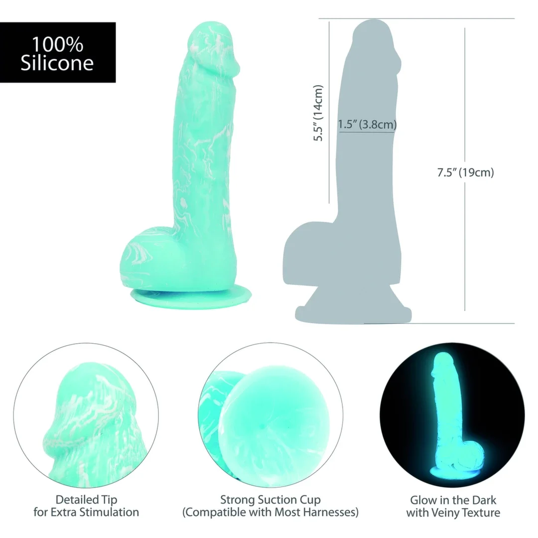 Addiction Luke Glow in the Dark Blue 19 cm - Model silikonowy z przyssawką — zdjęcie 5