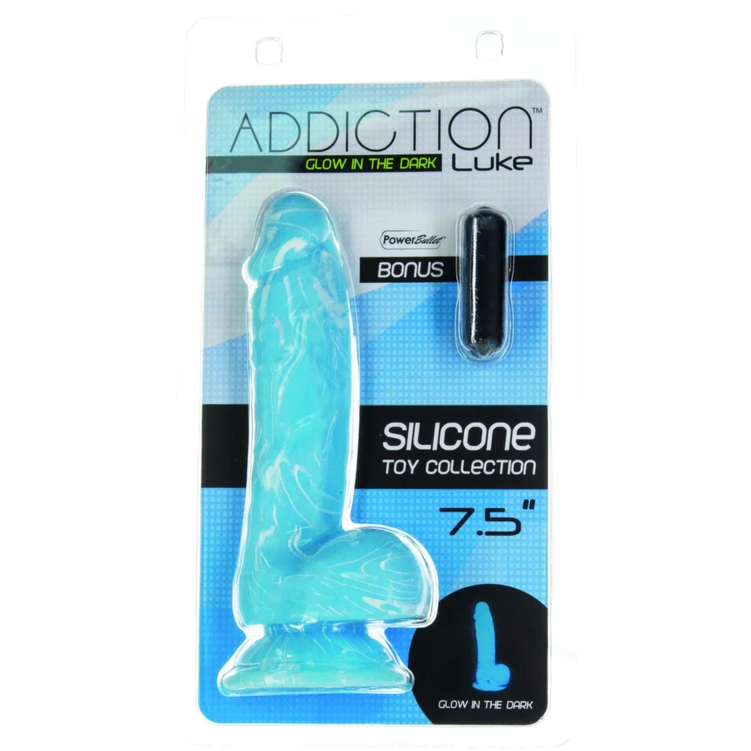 Addiction Luke Glow in the Dark Blue 19 cm - Model silikonowy z przyssawką — zdjęcie 7