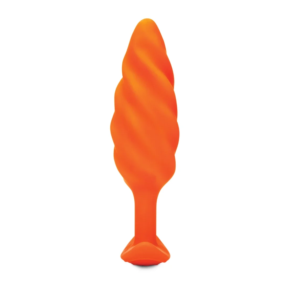 b-Vibe Texture Plug Swirl Orange - wibrujący model z falistą powierzchnią — zdjęcie 3