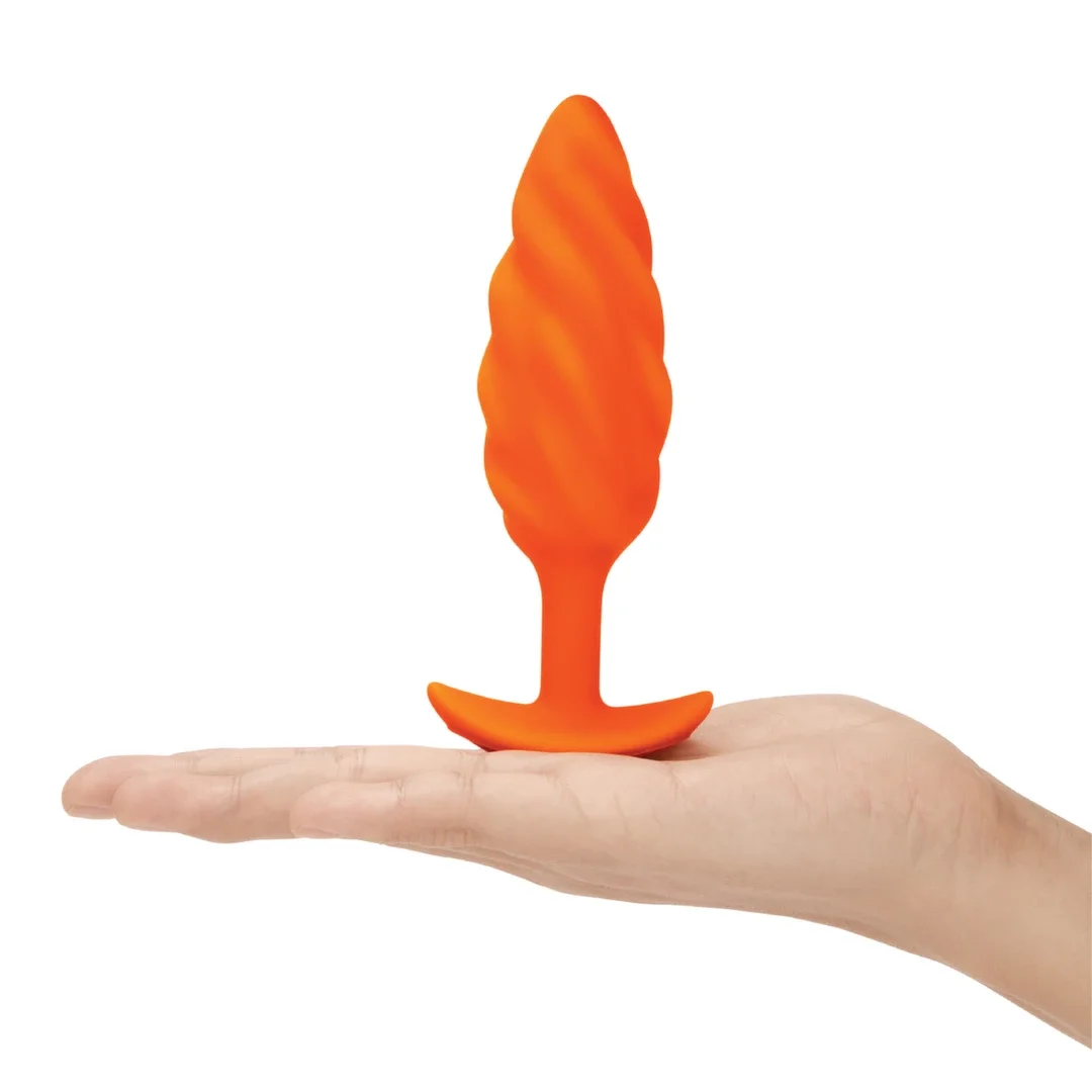 b-Vibe Texture Plug Swirl Orange - wibrujący model z falistą powierzchnią — zdjęcie 4