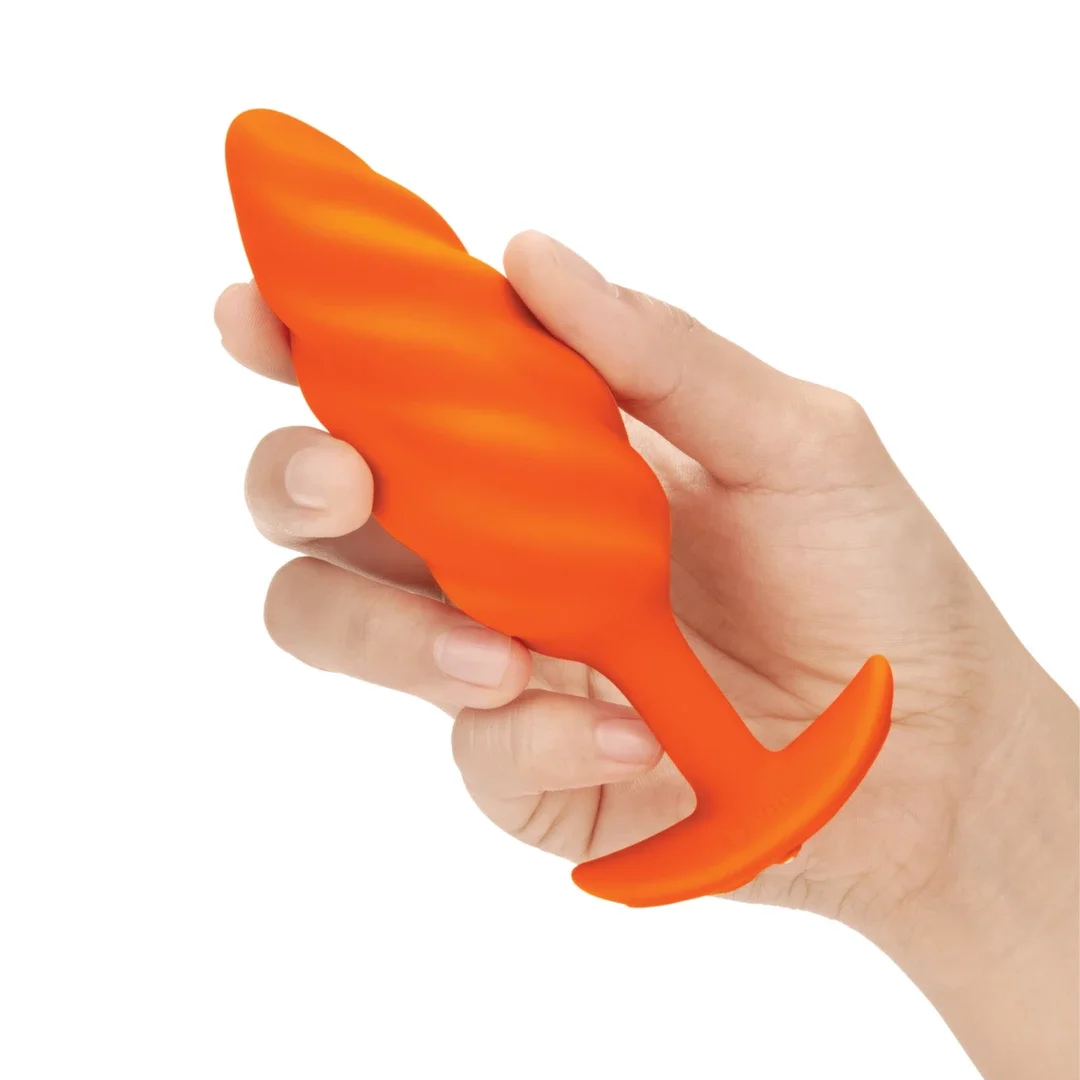 b-Vibe Texture Plug Swirl Orange - wibrujący model z falistą powierzchnią — zdjęcie 5