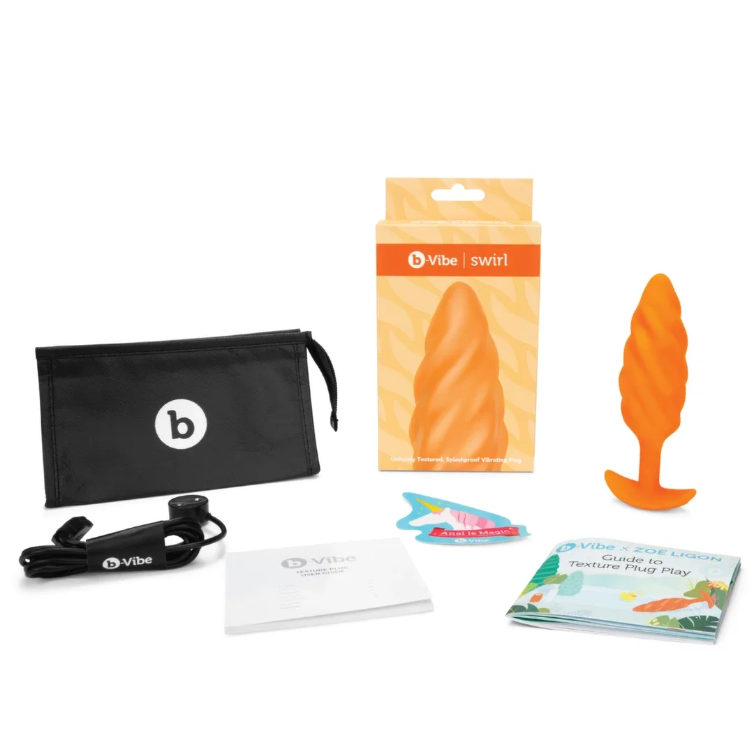 b-Vibe Texture Plug Swirl Orange - wibrujący model z falistą powierzchnią — zdjęcie 7