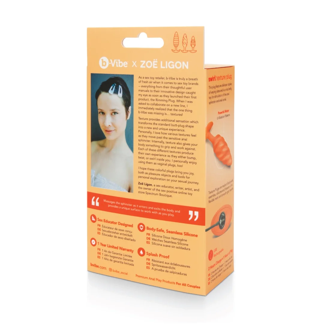 b-Vibe Texture Plug Swirl Orange - wibrujący model z falistą powierzchnią — zdjęcie 9