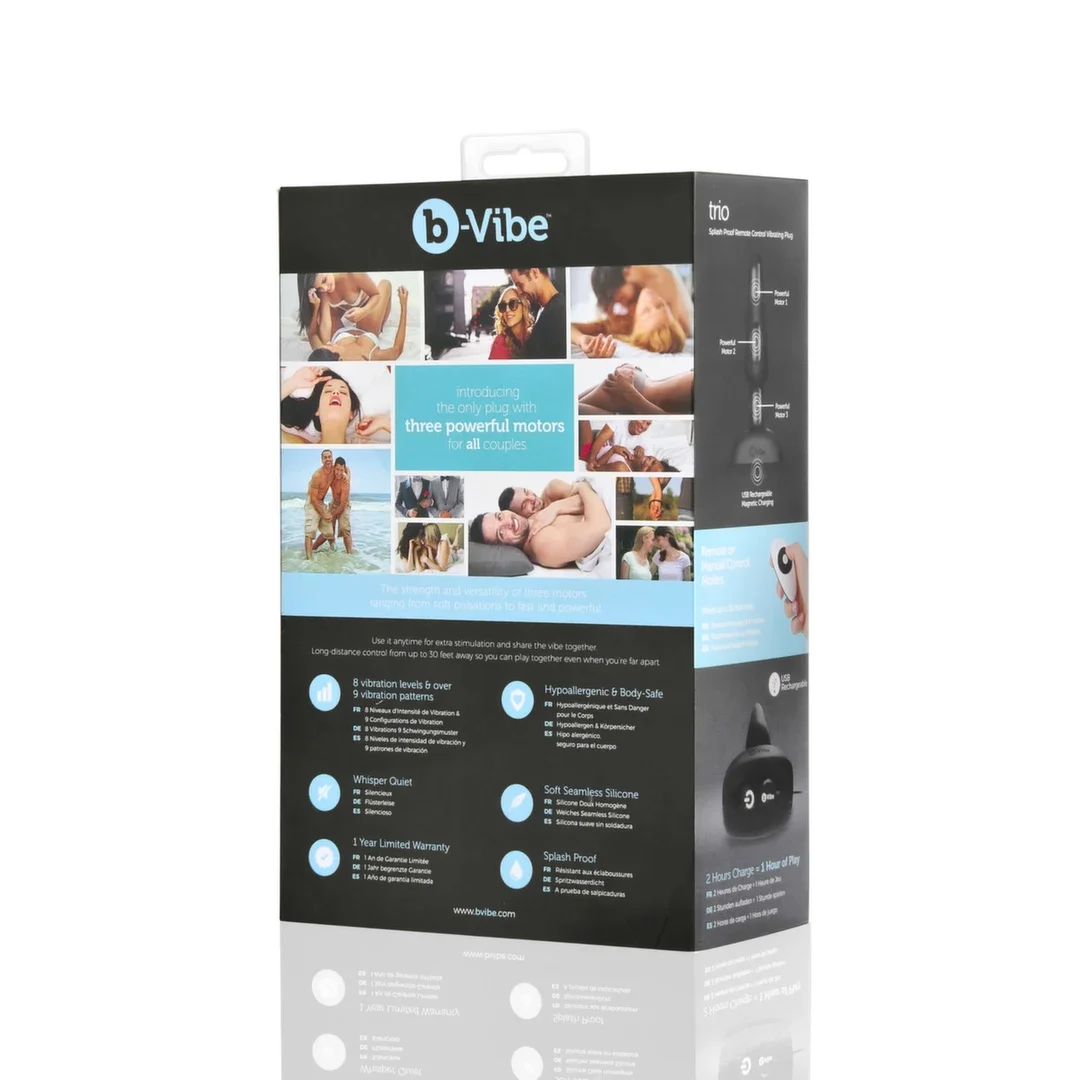 b-Vibe Trio Plug Black - model z 3 silnikami, pilot, silikon, średni — zdjęcie 2