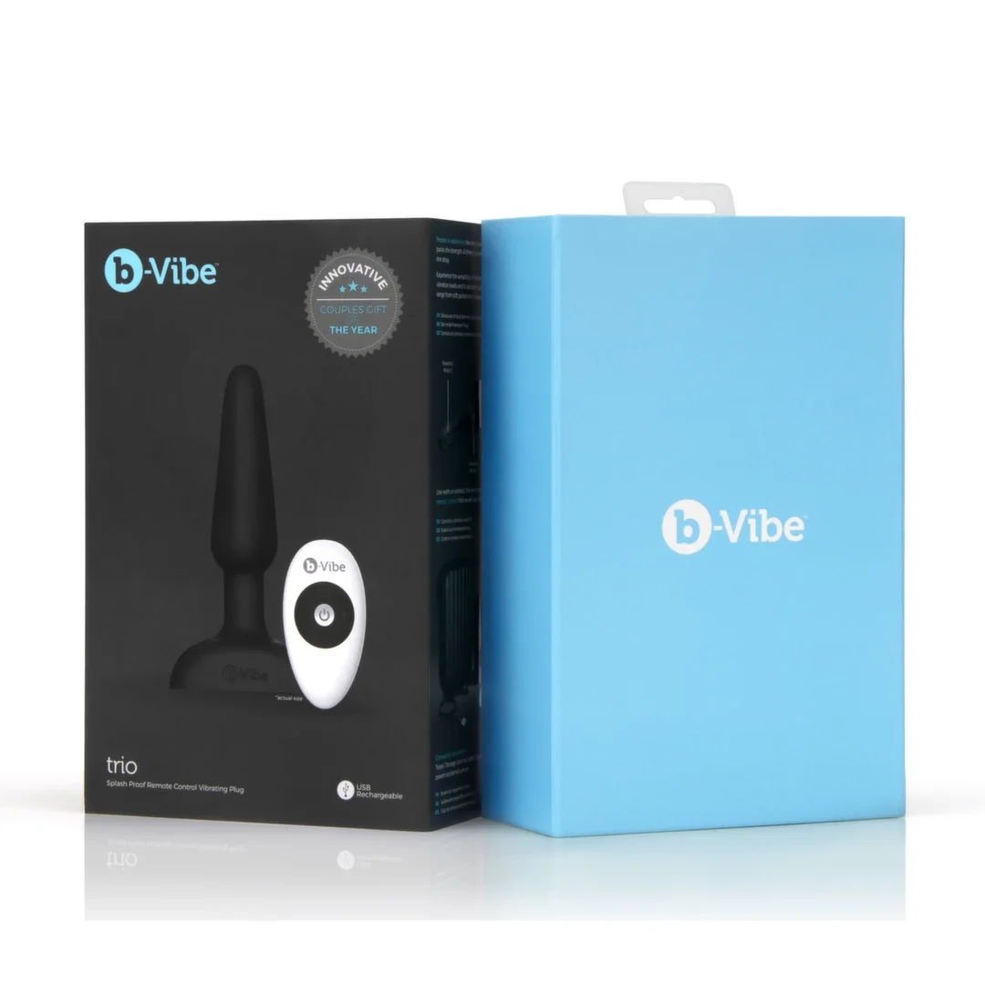 b-Vibe Trio Plug Black - model z 3 silnikami, pilot, silikon, średni — zdjęcie 3
