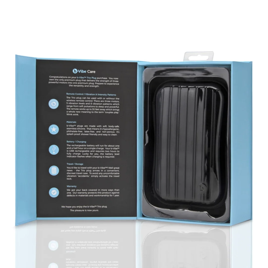 b-Vibe Trio Plug Black - model z 3 silnikami, pilot, silikon, średni — zdjęcie 5
