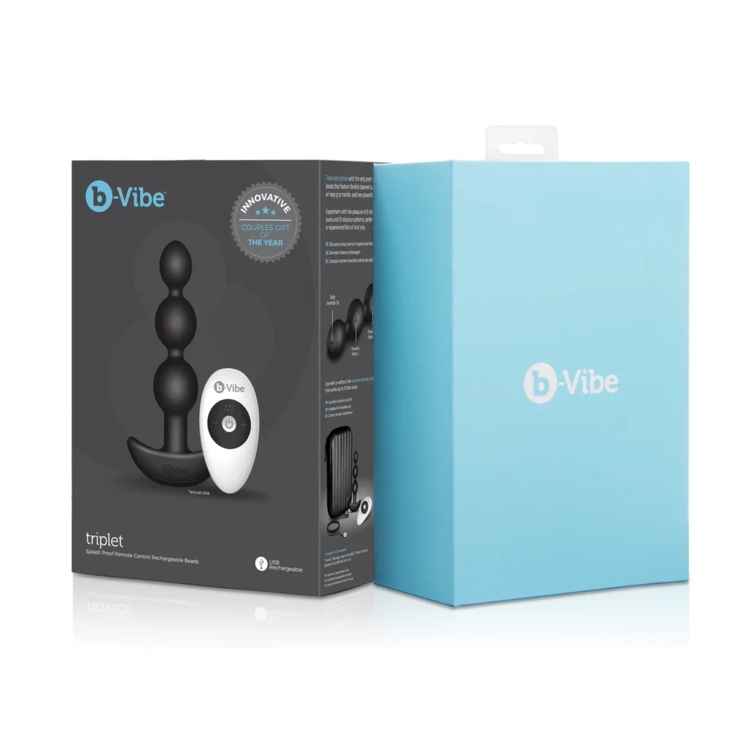 b-Vibe Triplet Black - wibrująca sonda z 2 silnikami i pilotem — zdjęcie 2