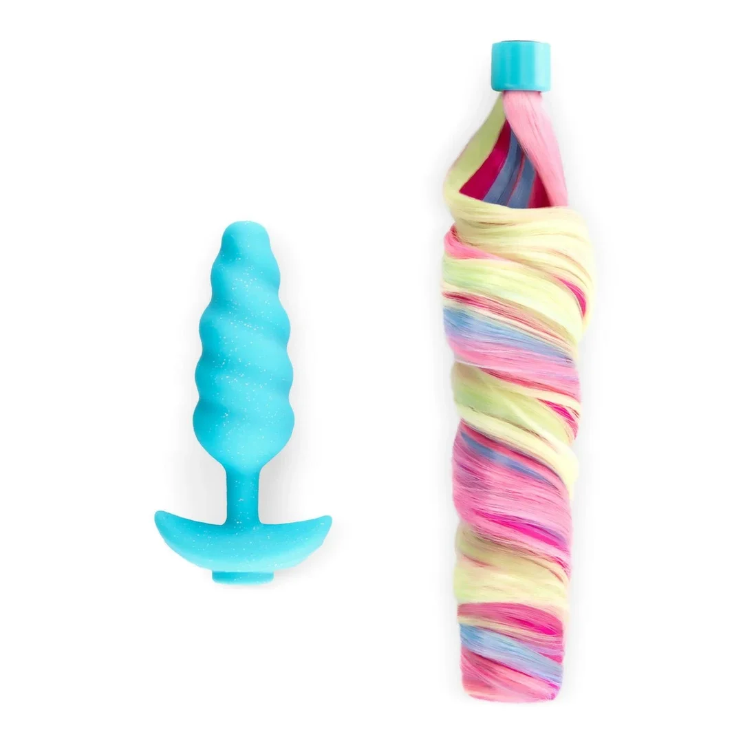 b-Vibe Unicorn Plug z wibrującym systemem i kolorowym ogonem 19" — zdjęcie 3