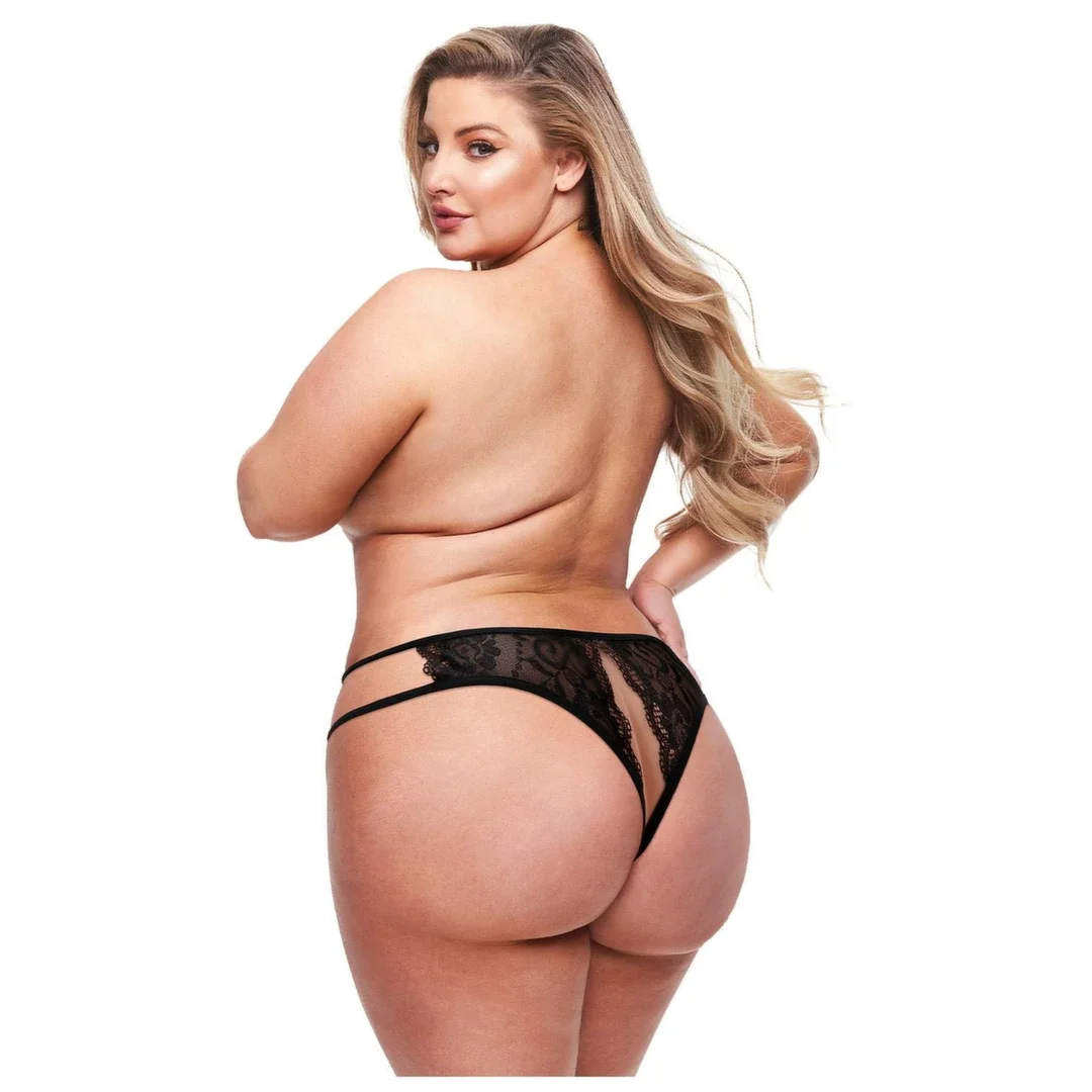 Baci Crotchless Lace Panty Black 1X/2X - koronkowe majtki z wycięciem — zdjęcie 2