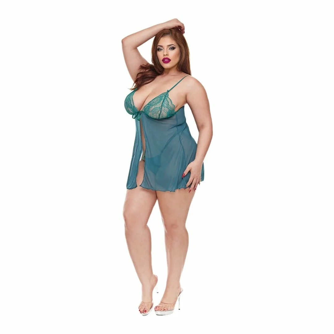 Baci Lingerie Angel's Kiss Babydoll & Panty Set zielony QS koronka — zdjęcie 2