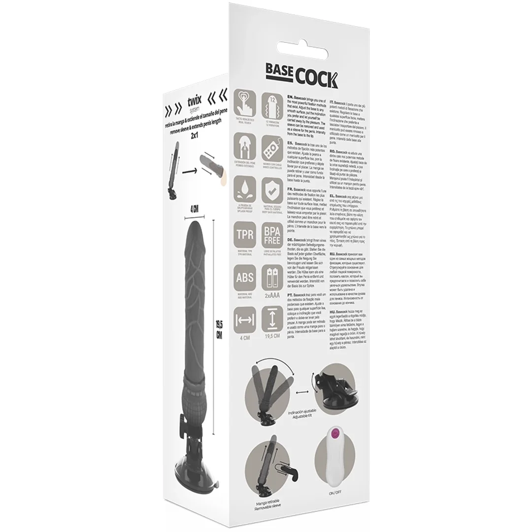 BASECOCK Model Black 19,5 cm - Wibrator z pilotem przewodowym, TPE — zdjęcie 4