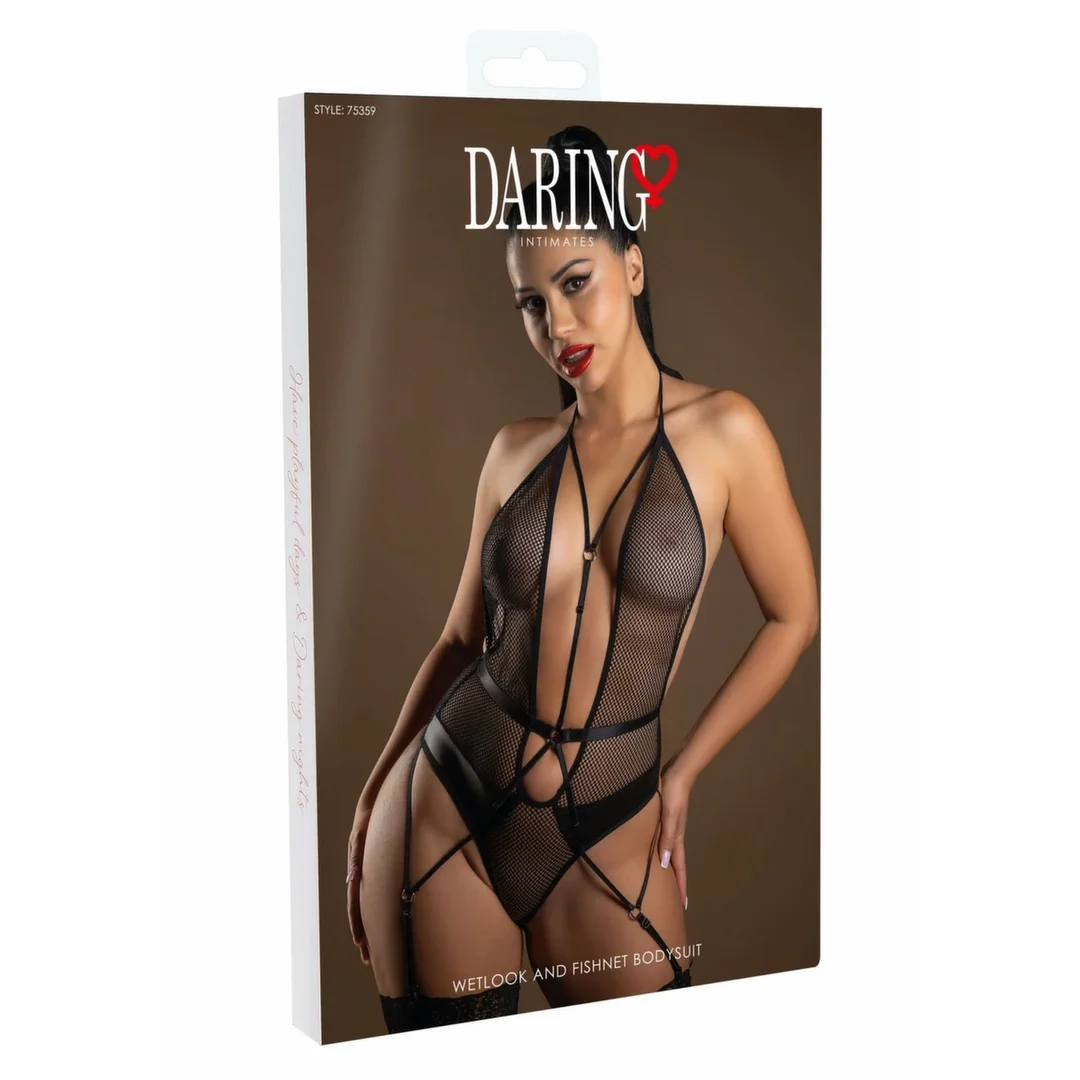 Bodystocking Daring Intimates Wetlook & Fishnet, czarny, uniwersalny — zdjęcie 2