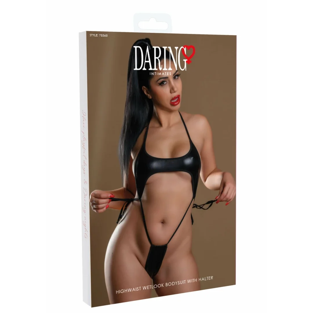 Bodystocking Noir Handmade Wetlook Halter wysoki stan czarny — zdjęcie 2