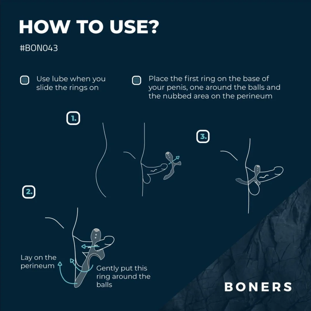 Boners Triple Ring Blue - Anatomiczny Pierścień Wibrujący 3w1, silikonowy
