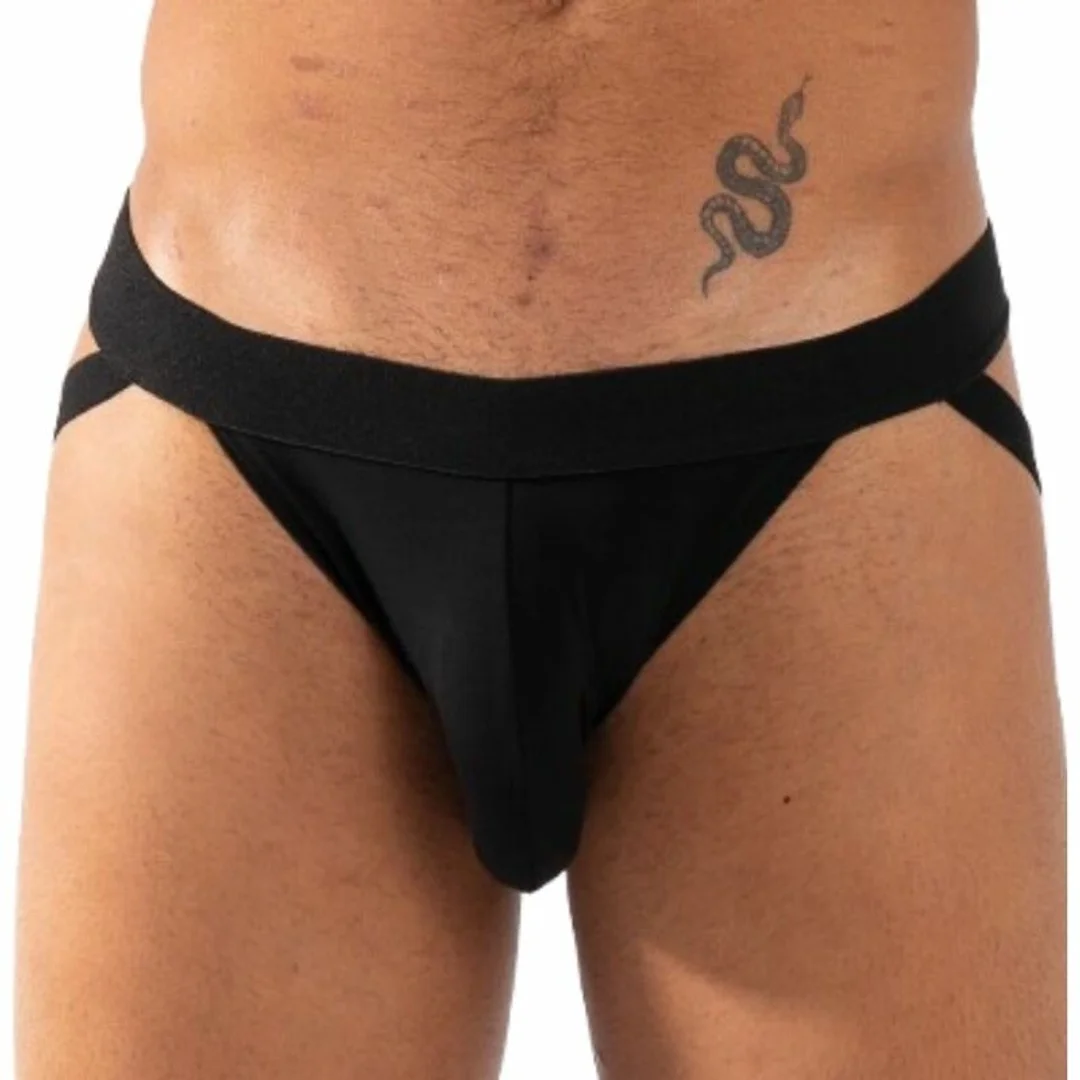 BURN 011 Podwojny Jockstrap Czarny S - designerski pas biodrowy — zdjęcie 2