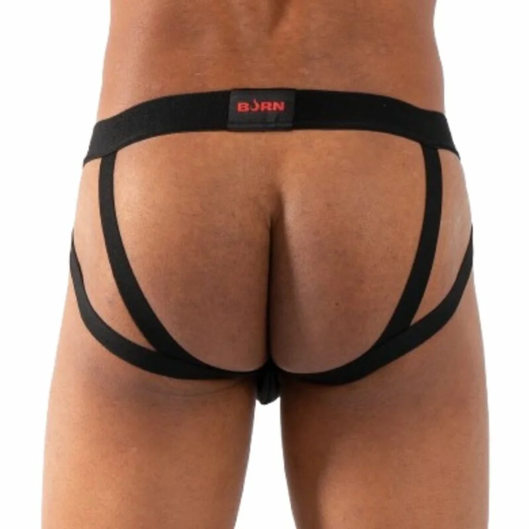 BURN 011 Podwojny Jockstrap Czarny S - designerski pas biodrowy — zdjęcie 3