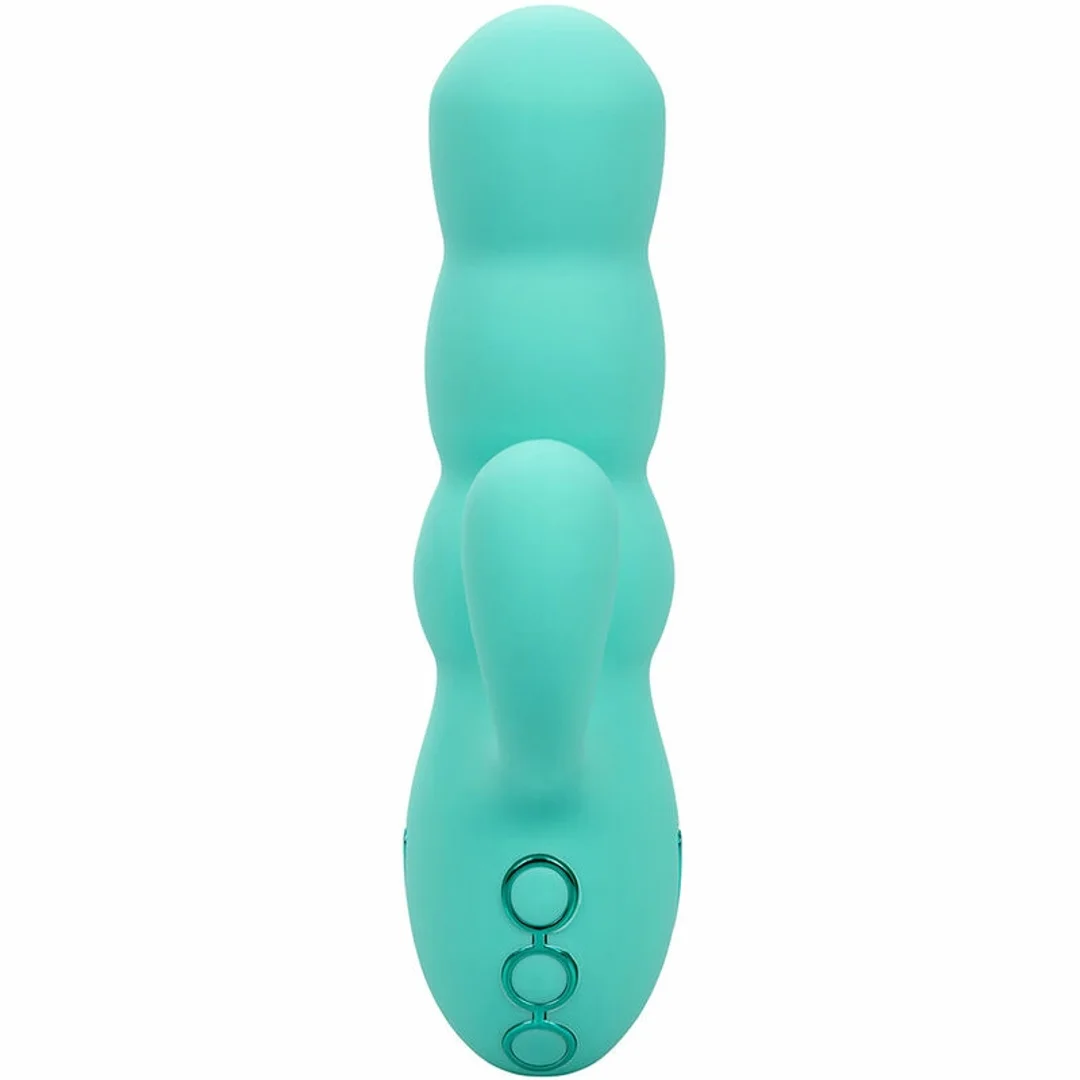 CalExotics California Dreaming Del Mar Diva Aqua Green - podwojny masażer z funkcją pchania — zdjęcie 3