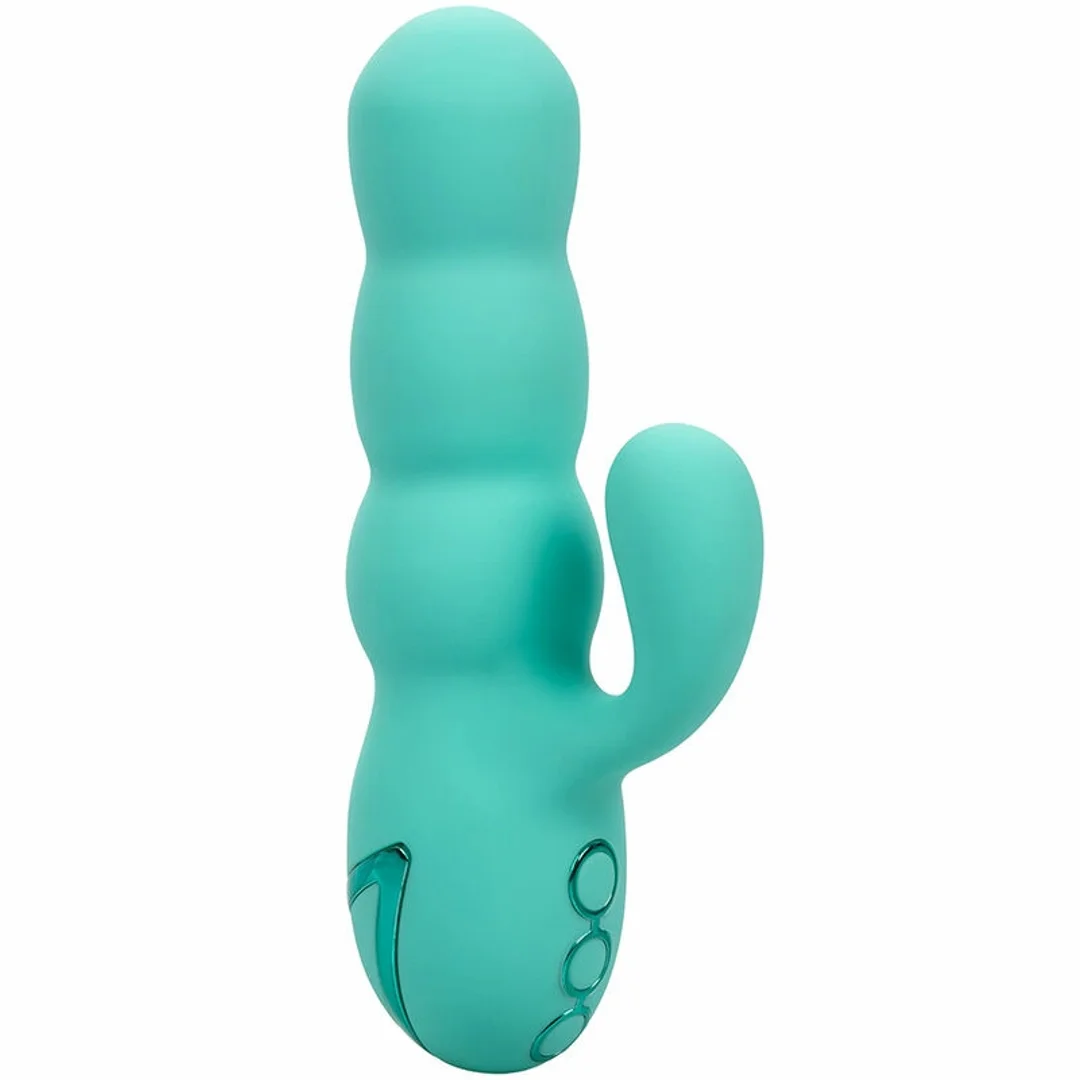 CalExotics California Dreaming Del Mar Diva Aqua Green - podwojny masażer z funkcją pchania — zdjęcie 4