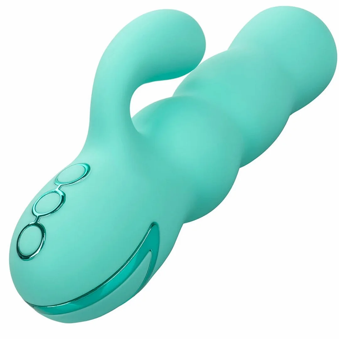 CalExotics California Dreaming Del Mar Diva Aqua Green - podwojny masażer z funkcją pchania — zdjęcie 6