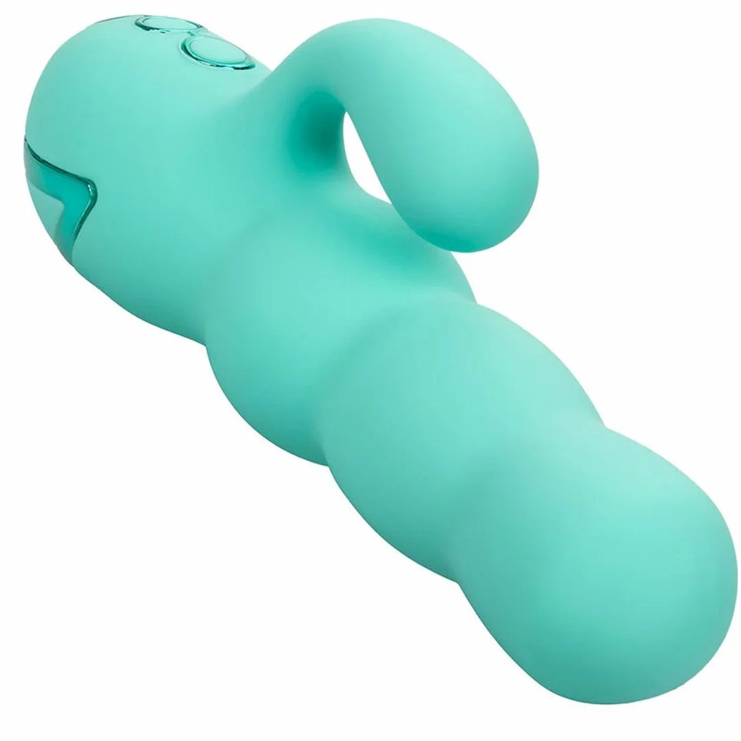 CalExotics California Dreaming Del Mar Diva Aqua Green - podwojny masażer z funkcją pchania — zdjęcie 7