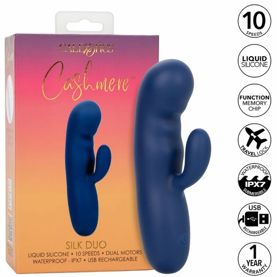 CalExotics Cashmere Silk Duo Blue - masażer dwusilnikowy, silikon, wodoodporny — zdjęcie 2