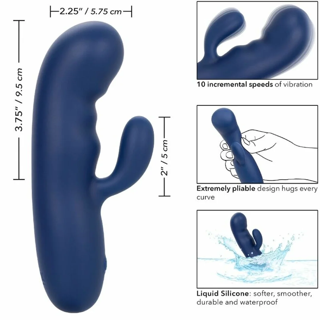 CalExotics Cashmere Silk Duo Blue - masażer dwusilnikowy, silikon, wodoodporny — zdjęcie 9