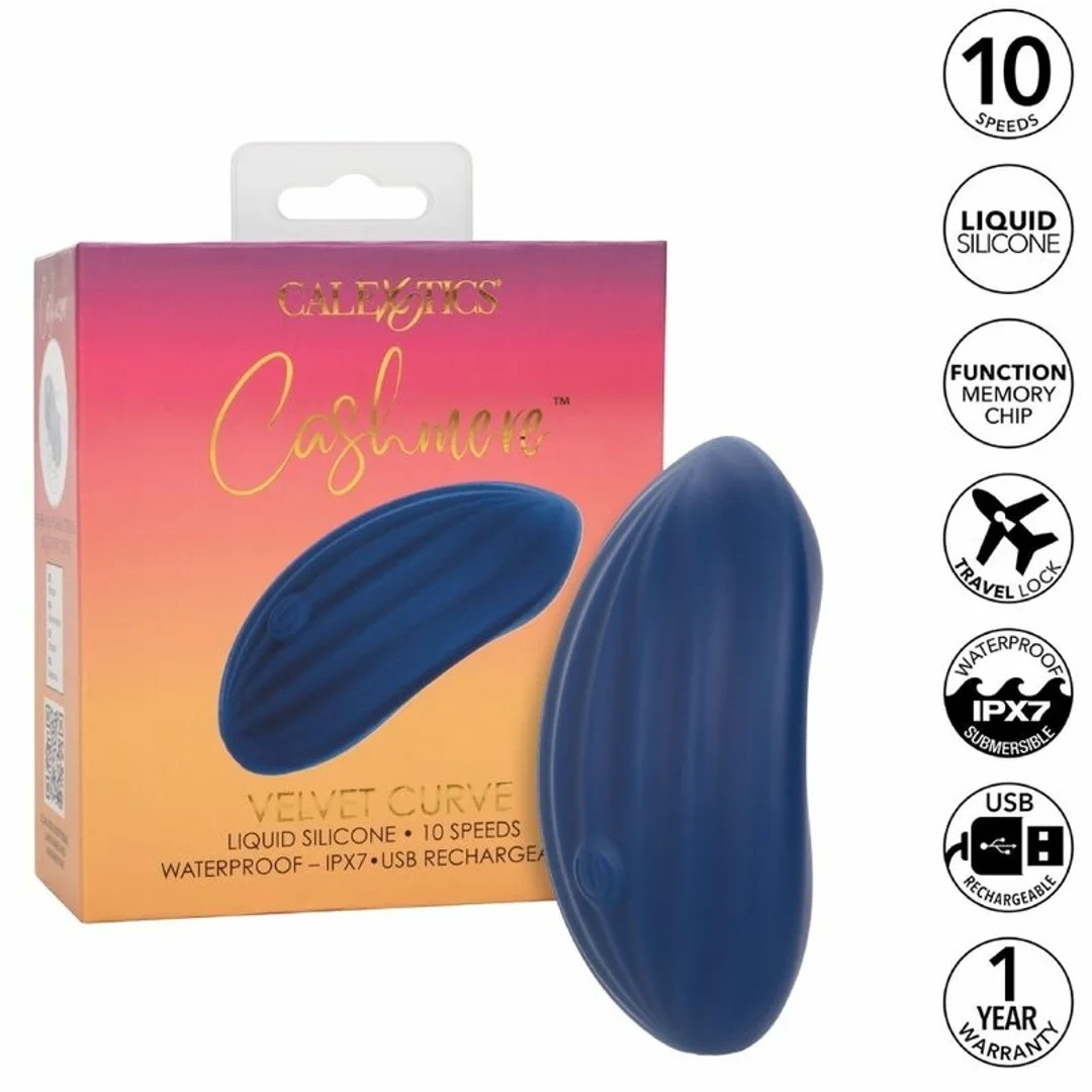 CalExotics Cashmere Velvet Curve Blue - Masażer silikonowy 10 trybow IPX7 — zdjęcie 2