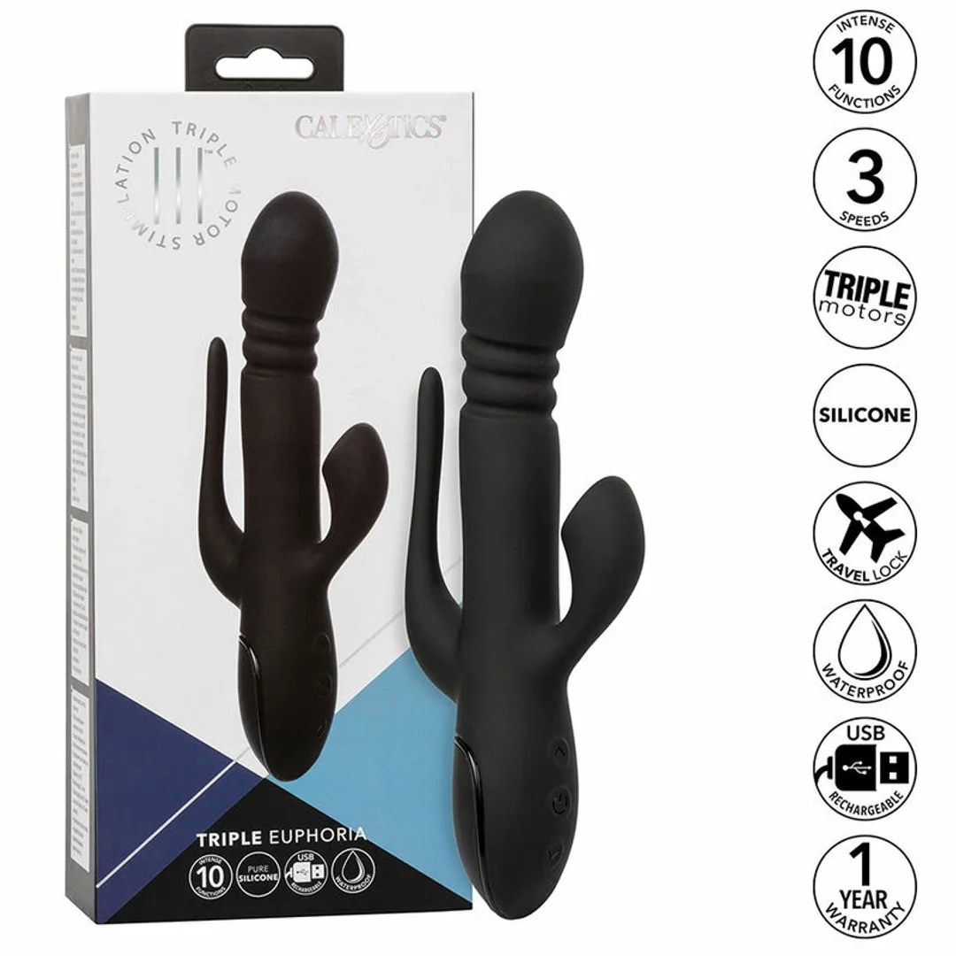 CalExotics Euphoria Triple Action Black - masażer wielofunkcyjny, silikonowy — zdjęcie 2