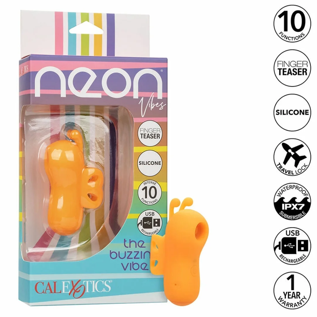 CalExotics Neon Vibes Buzzing Vibe Finger - stymulator palcowy, pomarańczowy, 10 trybow — zdjęcie 2