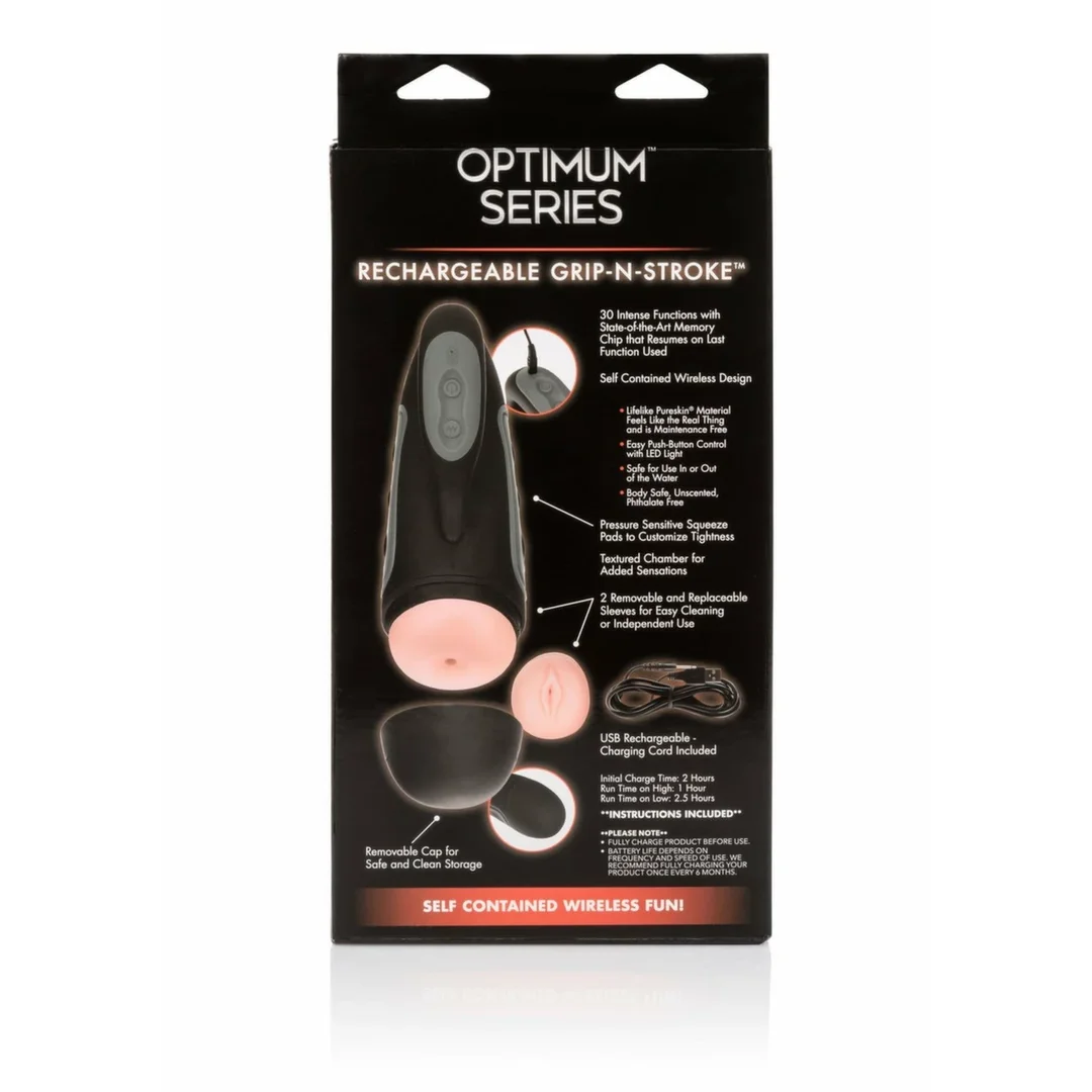 CalExotics Optimum Power Rechargeable Grip-N-Stroke - maszyna intymna z 2 wymiennymi wkładkami PureSkin — zdjęcie 2