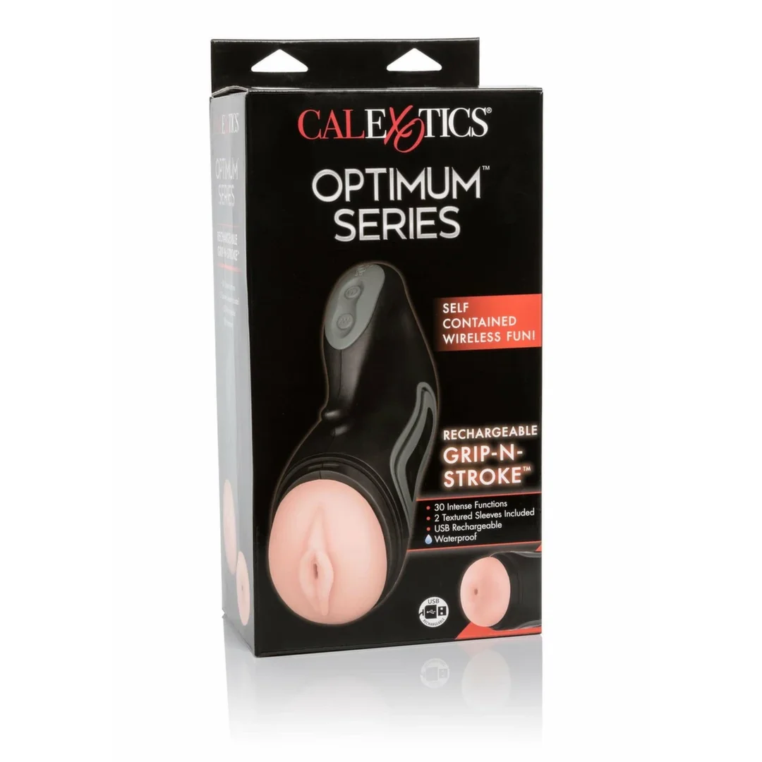 CalExotics Optimum Power Rechargeable Grip-N-Stroke - maszyna intymna z 2 wymiennymi wkładkami PureSkin — zdjęcie 3