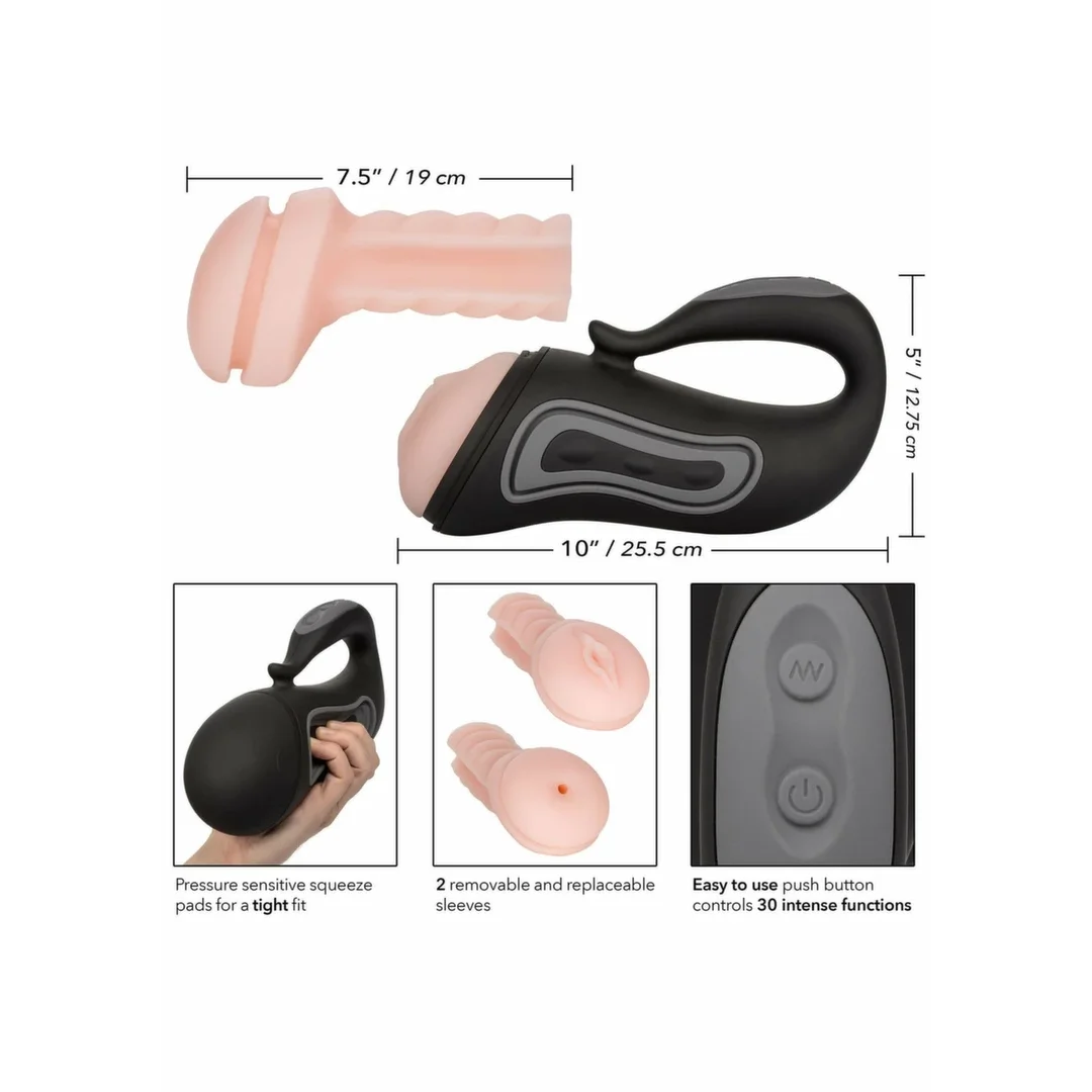 CalExotics Optimum Power Rechargeable Grip-N-Stroke - maszyna intymna z 2 wymiennymi wkładkami PureSkin — zdjęcie 4