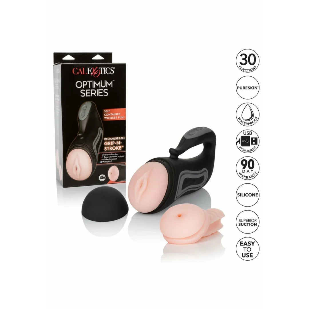 CalExotics Optimum Power Rechargeable Grip-N-Stroke - maszyna intymna z 2 wymiennymi wkładkami PureSkin — zdjęcie 5