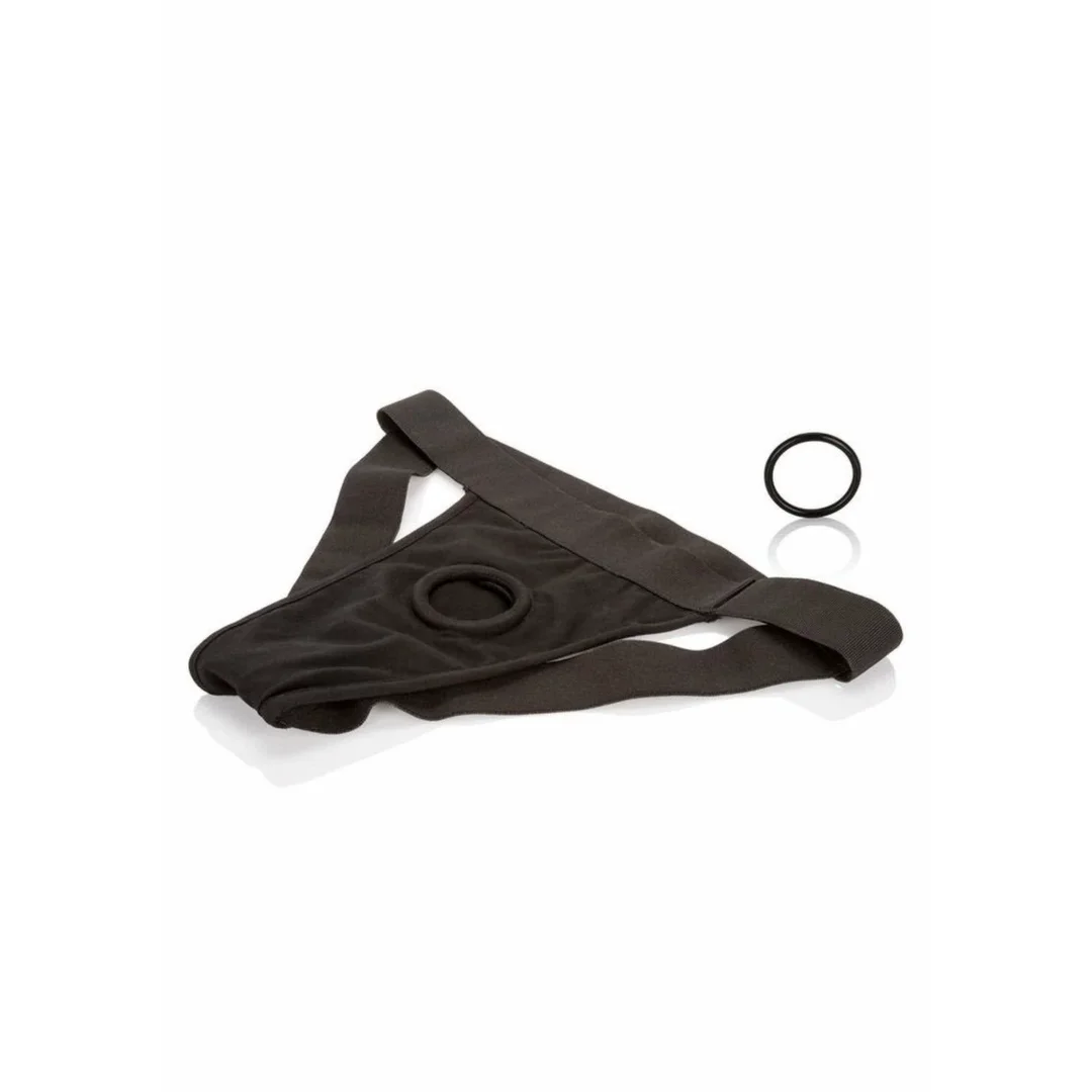 CalExotics Packer Gear Jock Strap - elastyczny pas z kieszenią na wibrator, czarny M/L — zdjęcie 3