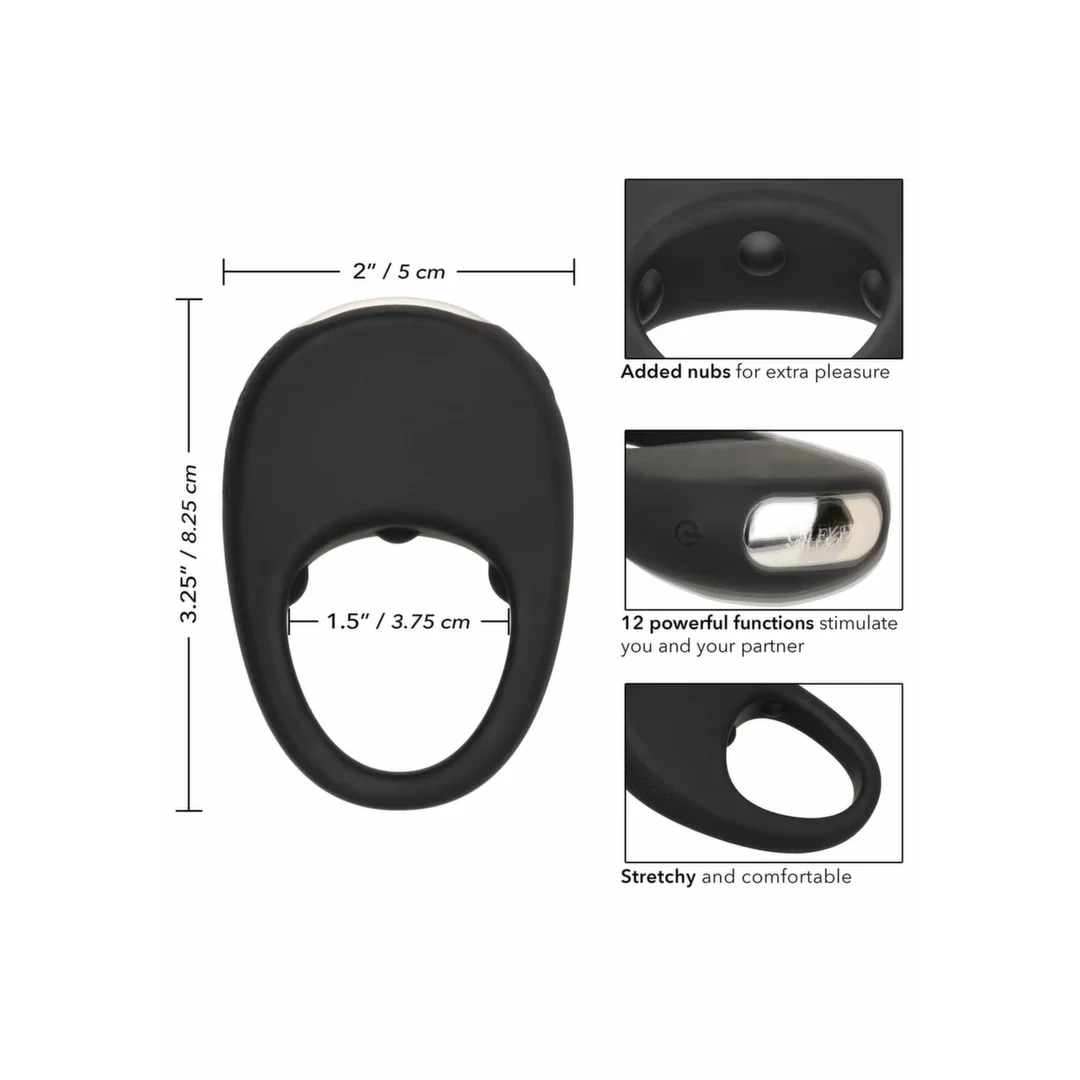 CalExotics Pleasure Ring silikonowy pierścień wibrujący ładowalny czarny — zdjęcie 4