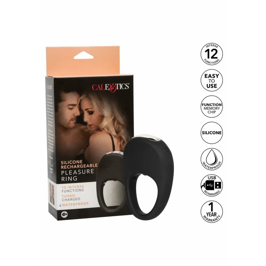 CalExotics Pleasure Ring silikonowy pierścień wibrujący ładowalny czarny — zdjęcie 5