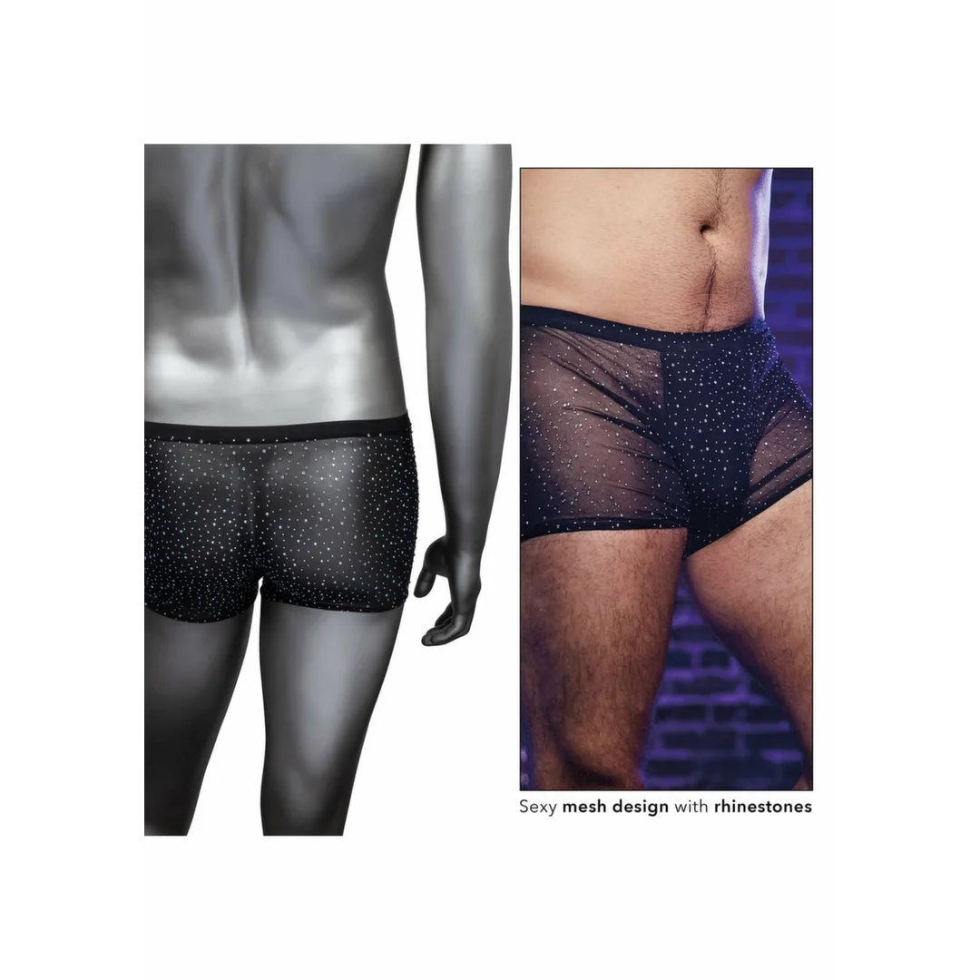 CalExotics Radiance Boxer Briefs czarne siateczkowe bokserki z kryształkami — zdjęcie 2