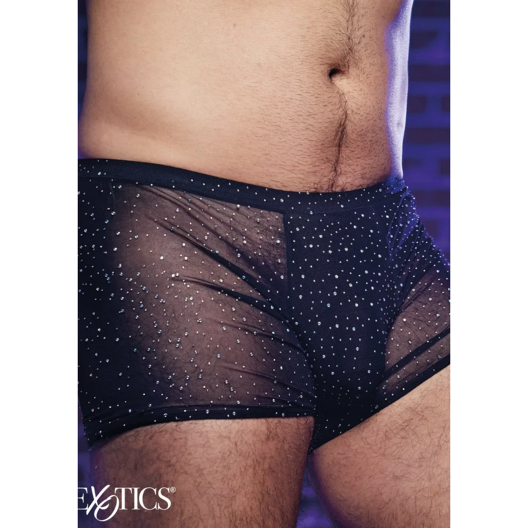 CalExotics Radiance Boxer Briefs czarne siateczkowe bokserki z kryształkami — zdjęcie 3